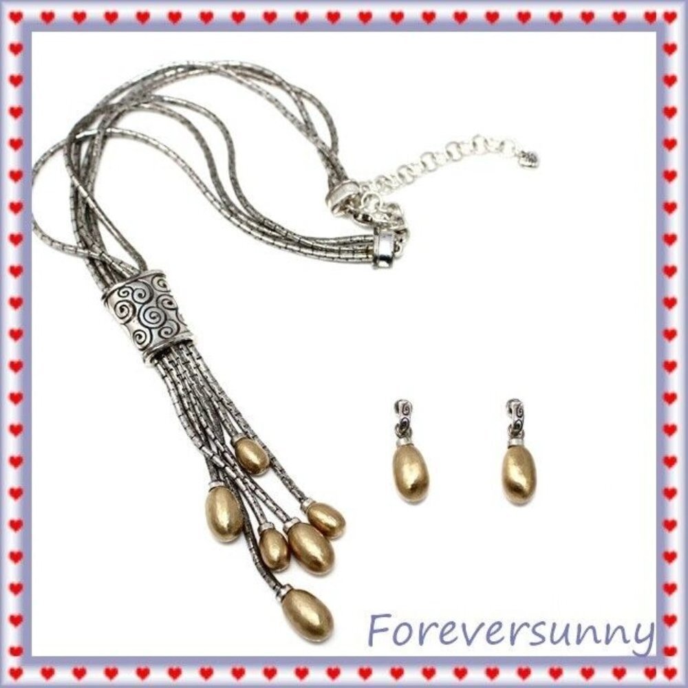 Brighton Shower of Love Brushed Gold Necklace Post Earrings Set Pouch